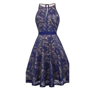 Kate Kasin Dress | Floral Lace Overlay, Lined, Eyelet Fit & Flare Mini, A Line